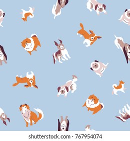 Vector  illustration with cute hand drawn dogs. Seamless pet  pattern. Trendy scandinavian design. 