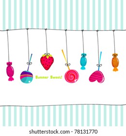 Vector illustration of cute, hand drawn style retro candies background