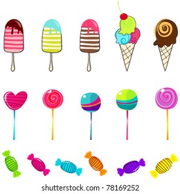 Vector illustration of cute, hand drawn style retro candies set