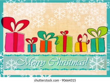 Vector illustration of cute, hand drawn style Christmas gift boxes
