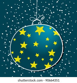 Vector illustration of cute, hand drawn style Christmas ornament with stars background