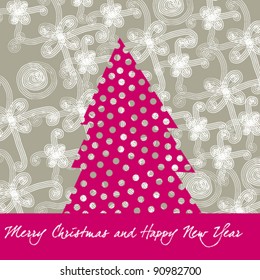 Vector illustration of cute, hand drawn style Christmas tree
