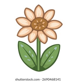 Ilustración vectorial de una linda flor dibujada a mano con pétalos pastel suaves y hojas verdes. Perfecto para diseños de primavera, tarjetas de felicitación, pegatinas, logotipos y Elementos decorativos.