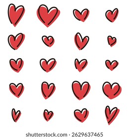 Vector illustration of cute hand-drawn hearts in a clean, simple style. Ideal for love, romance, and Valentine's Day.