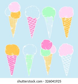 Vector illustration with cute hand-drawn ice creams