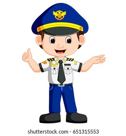 vector illustration of cute happy airplane pilot waving