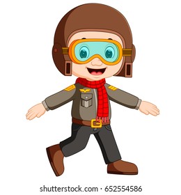 vector illustration of cute happy airplane pilot waving