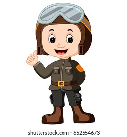 vector illustration of cute happy airplane pilot waving