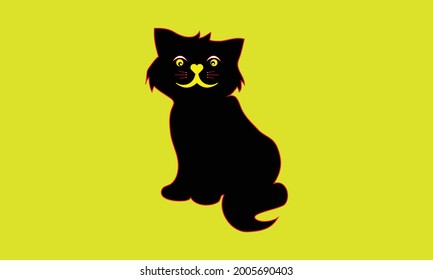 Vector illustration of cute happy black cat with yellow eyes