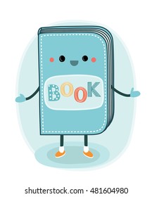 Vector illustration of cute happy book cartoon character mascot illustration in moder style