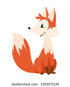 Vector illustration of cute happy cartoon fox for design element.
