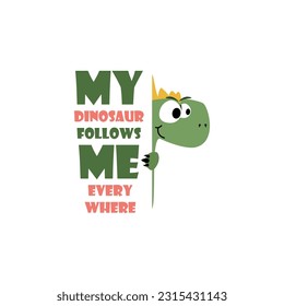 Vector illustration of cute happy dino. Children illustration for School books and more. Animal print. Fun dinosaur. Vector illustration.