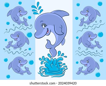 Ilustración vectorial de un delfín lindo y feliz para el elemento de diseño eps10