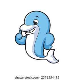 Vector illustration of a cute happy dolphin 