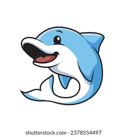 Vector illustration of a cute happy dolphin 