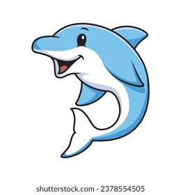 Vector illustration of a cute happy dolphin 