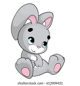 Vector illustration of a cute and happy easter bunny . Cartoon character bunny