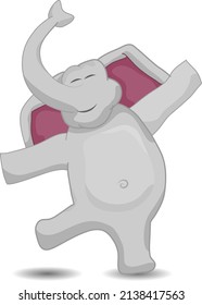 vector illustration cute happy elephant dancing alone