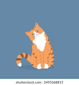 Vector illustration of a cute happy ginger cat that is sitting.