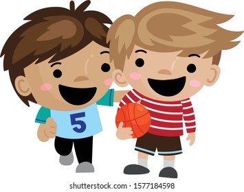 Vector illustration of cute happy kids smiling