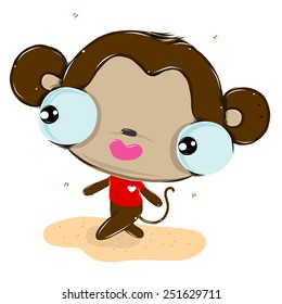vector illustration of cute happy monkey cartoon drawing style