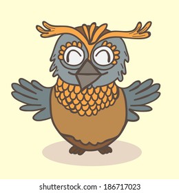 Vector illustration with cute and happy owl