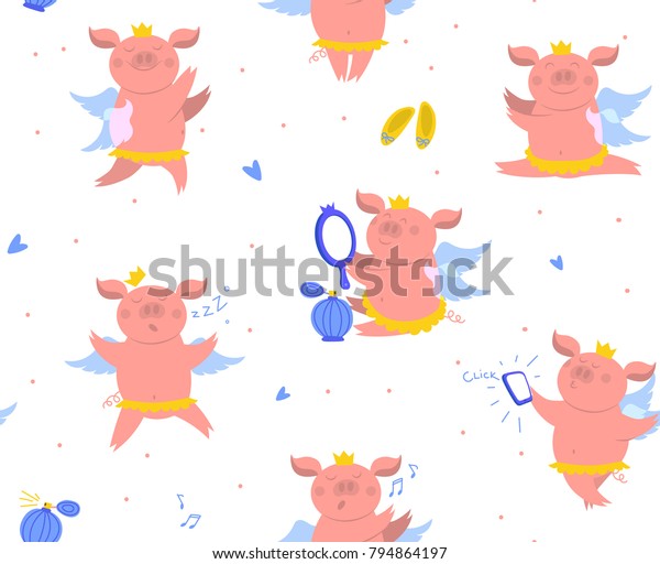 Vector Illustration Cute Happy Piggy Princess Stock Vector (Royalty ...