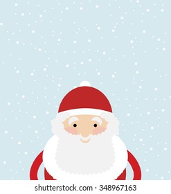 Vector illustration of the cute happy Santa Claus close up looking at camera. Big copy space on the top of the image.