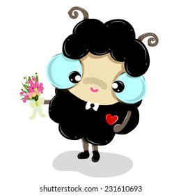 vector illustration of cute happy  sheep  cartoon drawing style