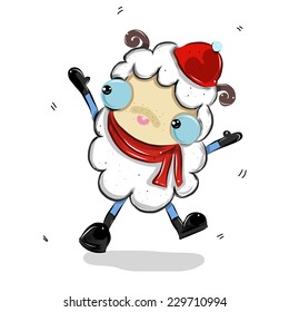 vector illustration of cute happy smart sheep  cartoon drawing style