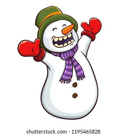 Vector illustration of a cute happy snowman, isolated on a white background