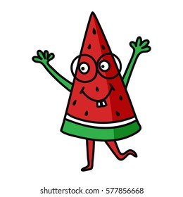 vector illustration of a cute happy watermelon nerd on isolated background