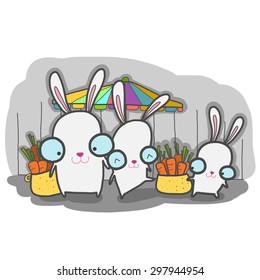 vector illustration of cute happy-rabbit cartoon  drawing style