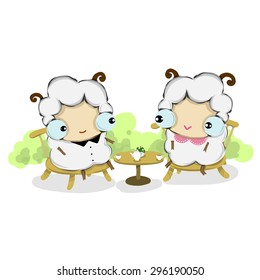 vector illustration of cute happy-sheep cartoon  drawing style