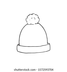 Vector illustration. Cute hat with pumpon isolated on a white background. Cozy holiday winter element. Hand drawn doodle clipart.