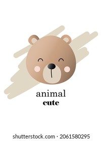 Vector illustration of cute head bear ​in a cartoon style for card, sticker and print