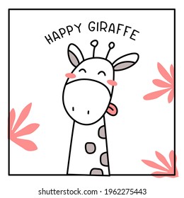 Vektorgrafik von süßem Giraffenkopf auf weißem Hintergrund mit Rahmen