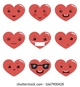 Dibujo vectorial de los personajes del corazón adorables conjunto de emoji