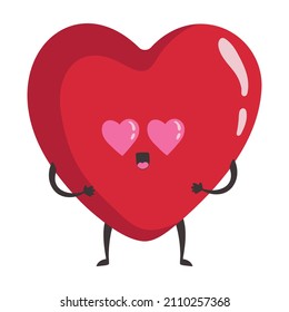 Ilustración vectorial de un corazón lindo con cara y ojos amorosos. Carácter de concepto de San Valentín enamorado.