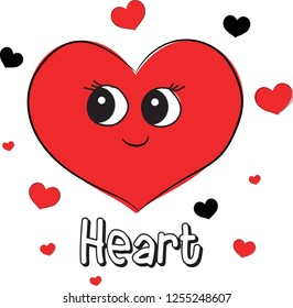 Vector Illustration of cute heart has big eyes illustration. emoji, cartoon character, sketch vector. For Love