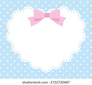 Ilustración vectorial de un lindo marco de encaje de corazón con cinta. Punto, encantador, patrón de lunares