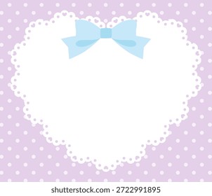Ilustración vectorial de un lindo marco de encaje de corazón con cinta. Punto, encantador, patrón de lunares