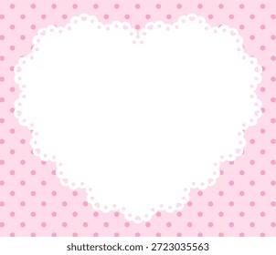 Ilustración vectorial de un lindo marco de encaje de corazón. Patrón de lunares, puntos, precioso