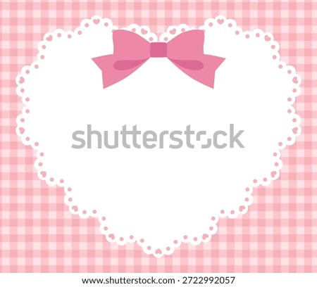 Vector illustration of a cute heart lace frame with ribbon. Gingham check