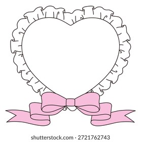 Ilustración vectorial de un lindo marco de volantes de corazón con cinta