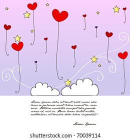 Vector illustration of cute heart shaped balloons flying in the air
