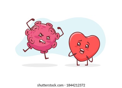 Vector illustration of cute heart  and virus character