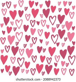 Ilustración vectorial, fondo de corazones lindos. Plantilla rectangular para el diseño de San Valentín. Sentidos dibujados a mano para carteles, tarjetas, invitaciones y anuncios