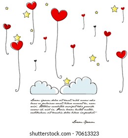 Vector illustration of cute heartshaped balloons flying in the air
