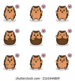 Vector Illustration of Cute Hedgehog cartoon. Set of cute little Hedgehog characters. Collection of funny Hedgehog isolated on a white background.